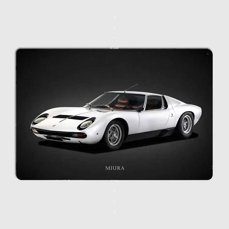 Supercar white Miura SV Series Classics Sports Car Retro Metal Posters Club Home decoration Tin Sign Room decoration Wall Decor