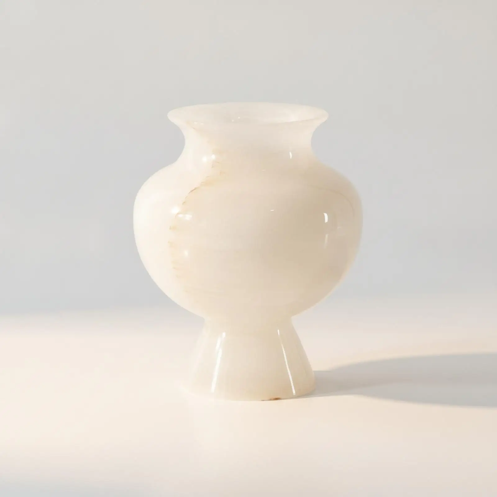 White Marble Vase with Pedestal Base Versatile Bulbous Marble Vase with Flared Rim High Quality Low Maintenance