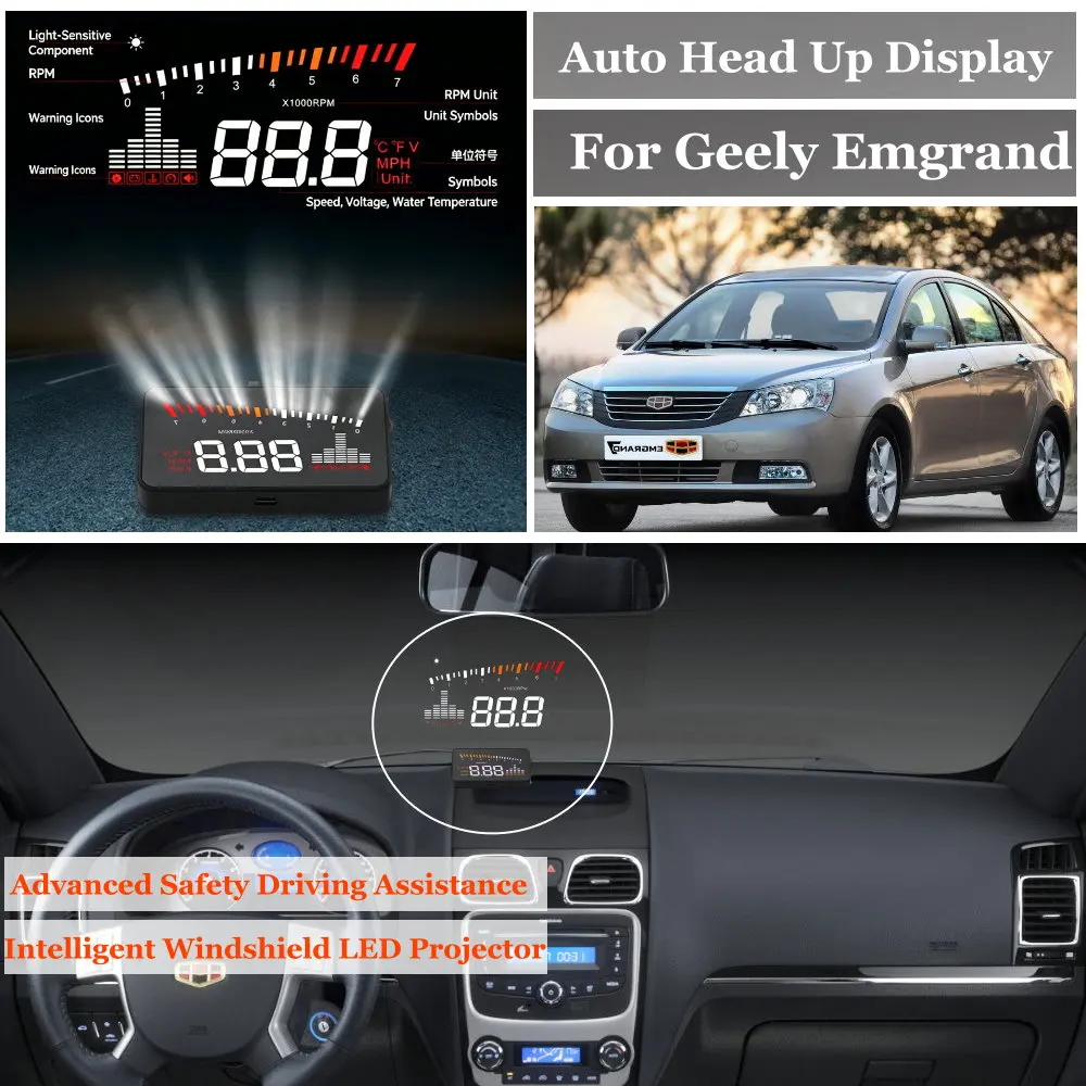 Car Head Up Display For Geely Emgrand EC7 FE-1 FE-3 2010-2026 AUTO HUD Windshield Projector Accessories Speedometer Odometer RPM