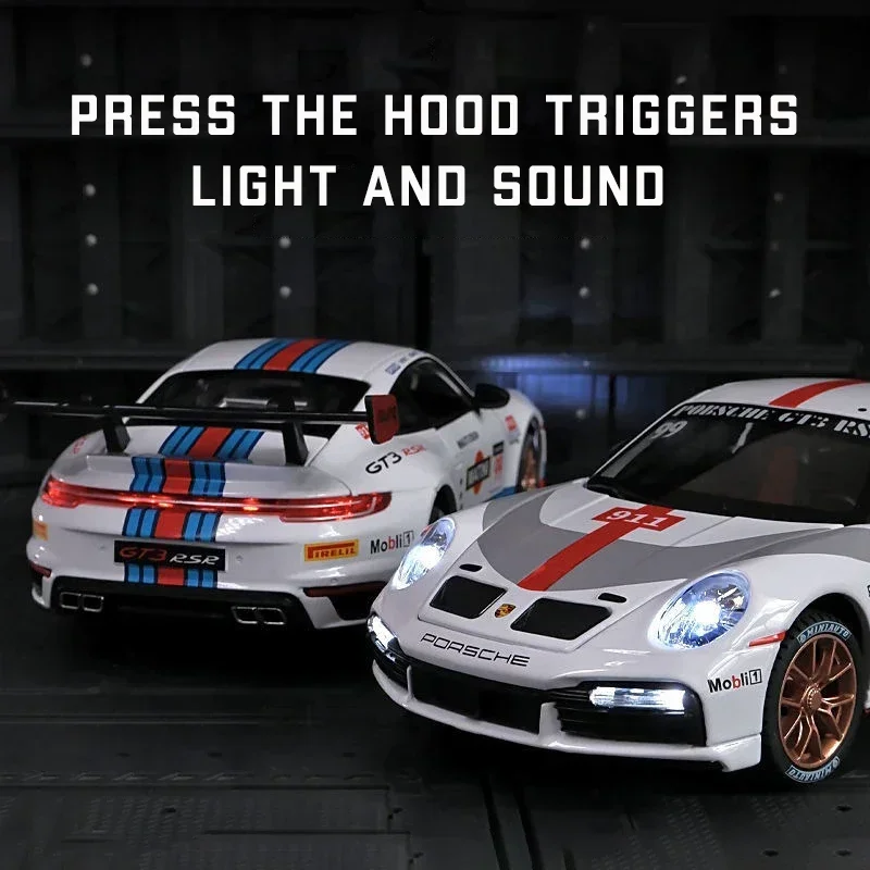 1:24 Porsche 911 GT3 RSR Alloy Diecast Toy Vehicles Metal Car Model Sound Light Pull Back Kids Toys Collection