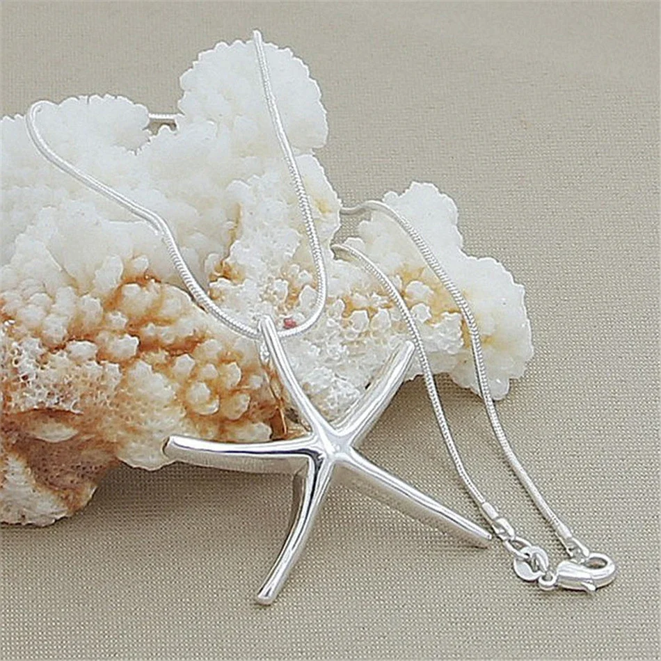 Cute Nice 40-75cm 925 Sterling Silver Charms Necklace Star Starfish Jewelry Fashion Cute Chain Women Lady Wedding