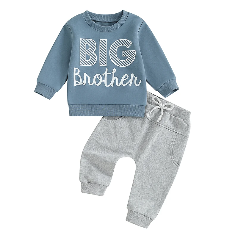 

Boy Autumn 2PCS Outfit Sets Long Sleeve O Neck Letter Print Tops Solid Color Drawstring Pants Sets