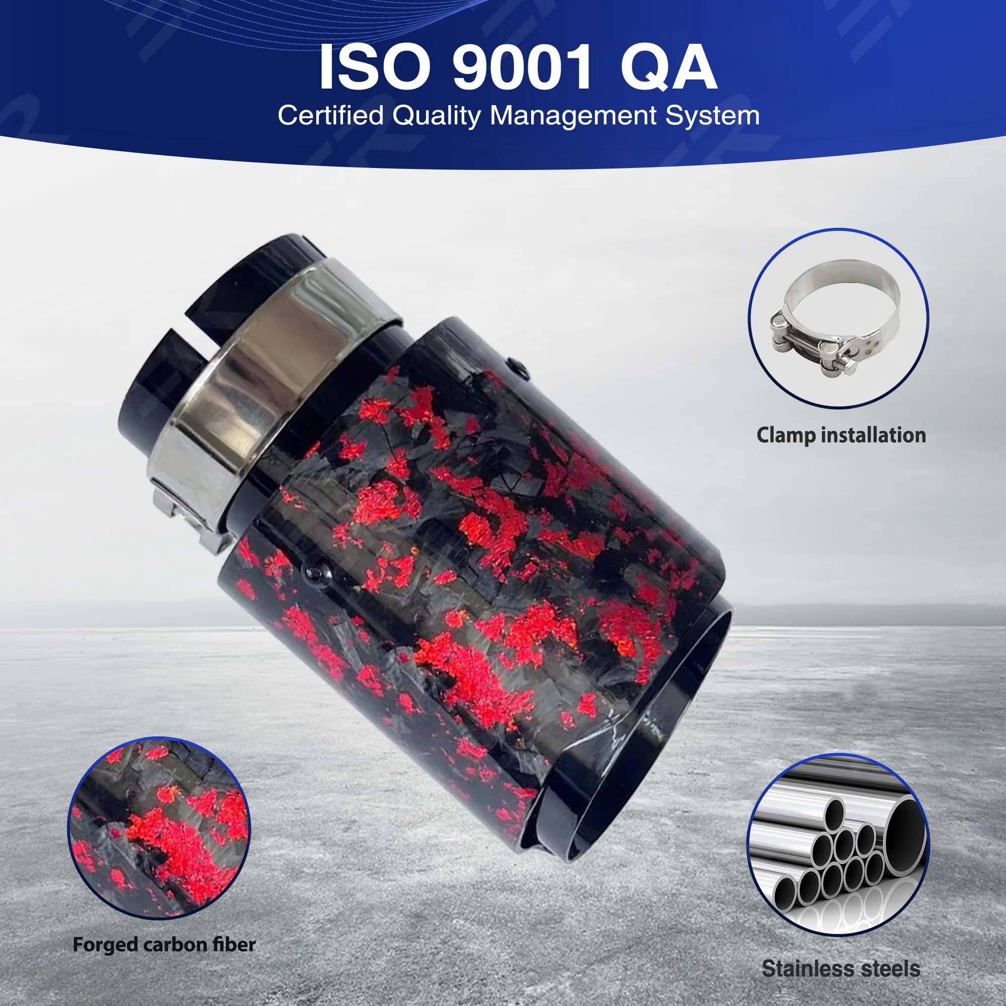 1Pc Cars Accessories Red Foil Carbon Fiber 89mm Stainless Steel Muffler Tip Exhaust Tip System Pipe Universal Exhaust Tip Nozzle