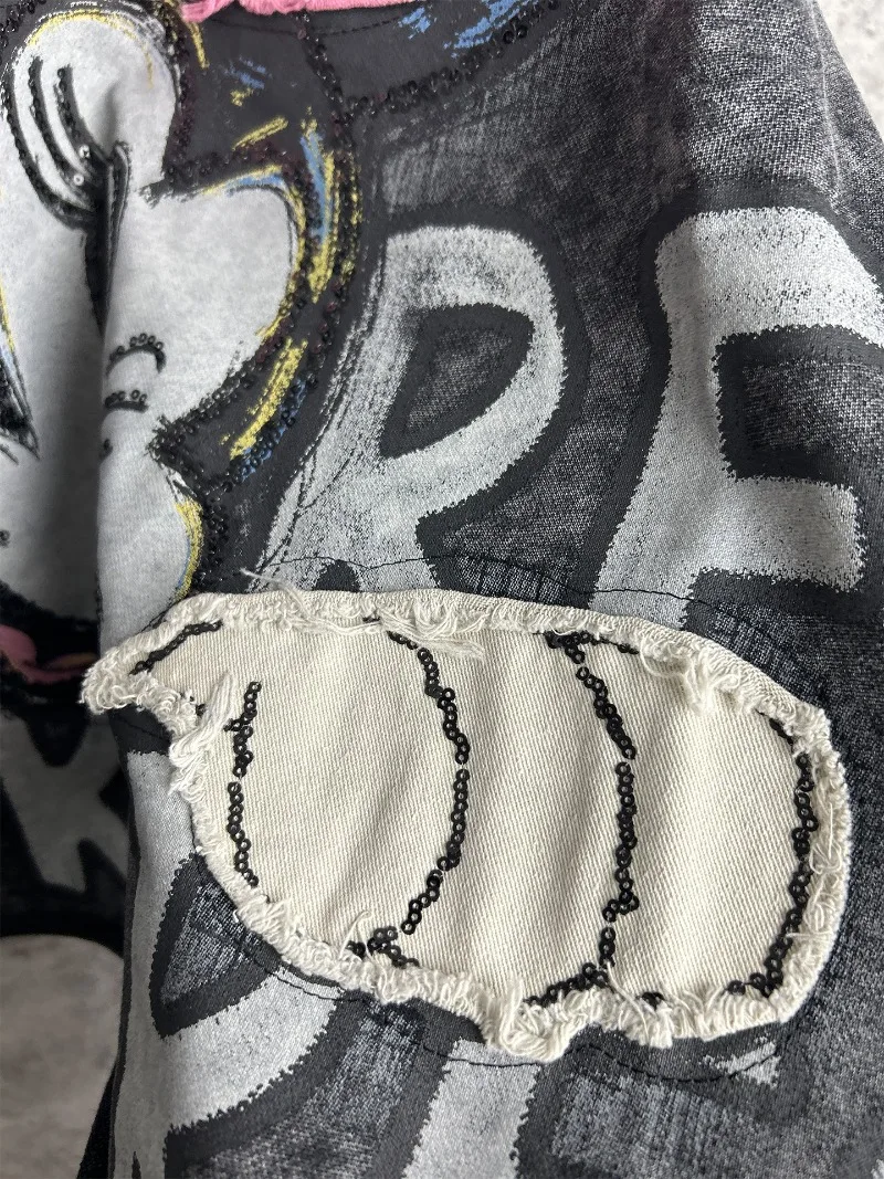 Heavy Embroidery Cartoon Age-Reducing Loose Pullover Sweatshirt Long Sleeves Coat Women's 2025 Autumn Winter New O-neck Hoodies
