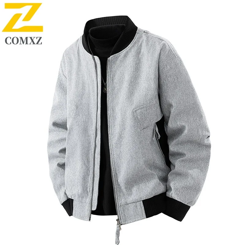 COMXZ Men Jacket Baseball Collar American Style Lightweight Motorcycle coats Zipper Decoration Handsome Windproof Autumn Coat