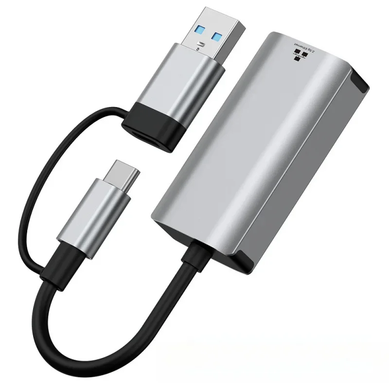 USB/Type-C Dual-Head 2-in-1 Adapter RJ45 Gigabit/10 Gigabit Driver-Free Wired 2.5G Network Card