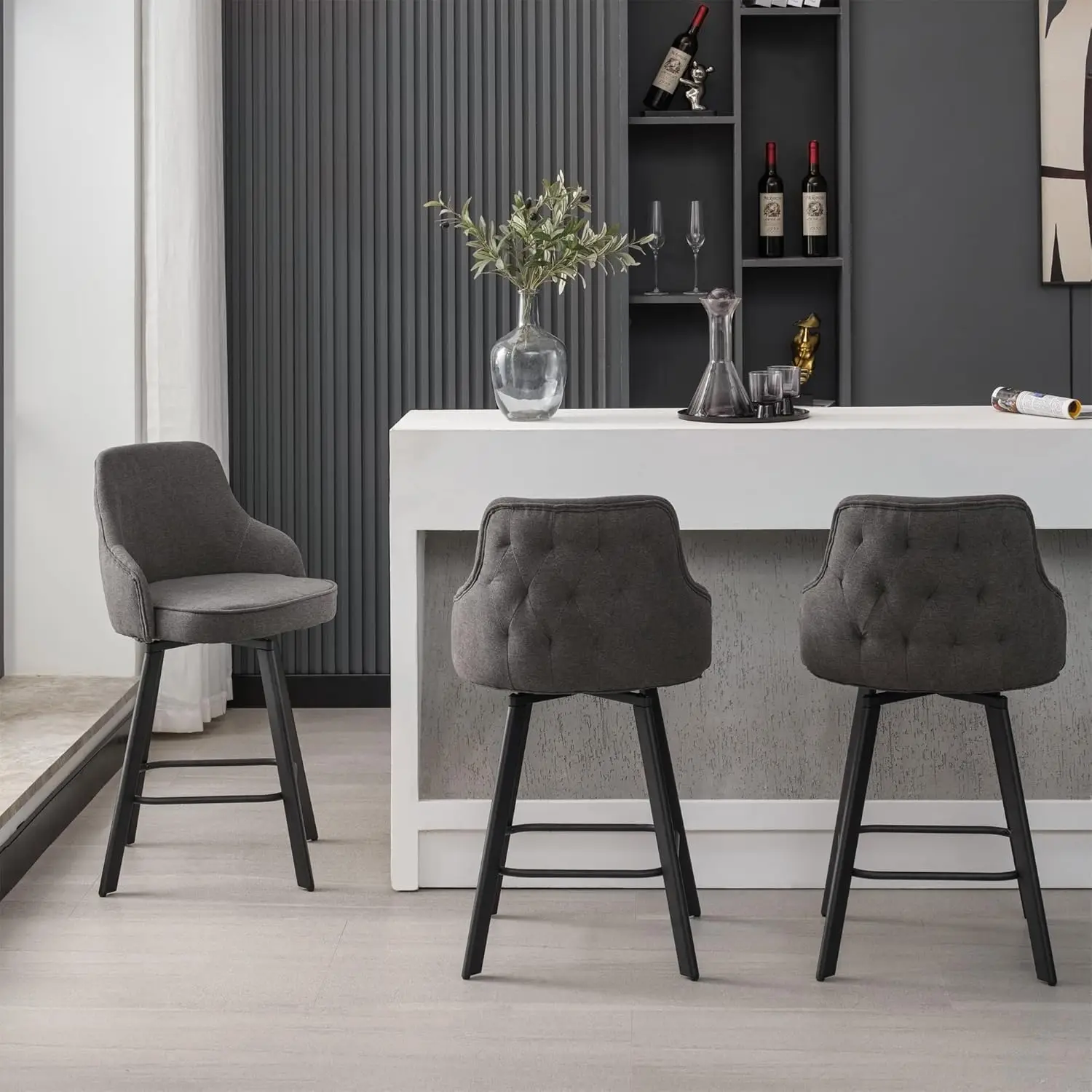 เก้าอี้บาร์ชุด 3,26 "หมุนความสูงเคาน์เตอร์เก้าอี้บาร์สูง,ผ้าลินินห้องครัว Barstools ความสูงเคาน์เตอร์สําหรับห้องครัว