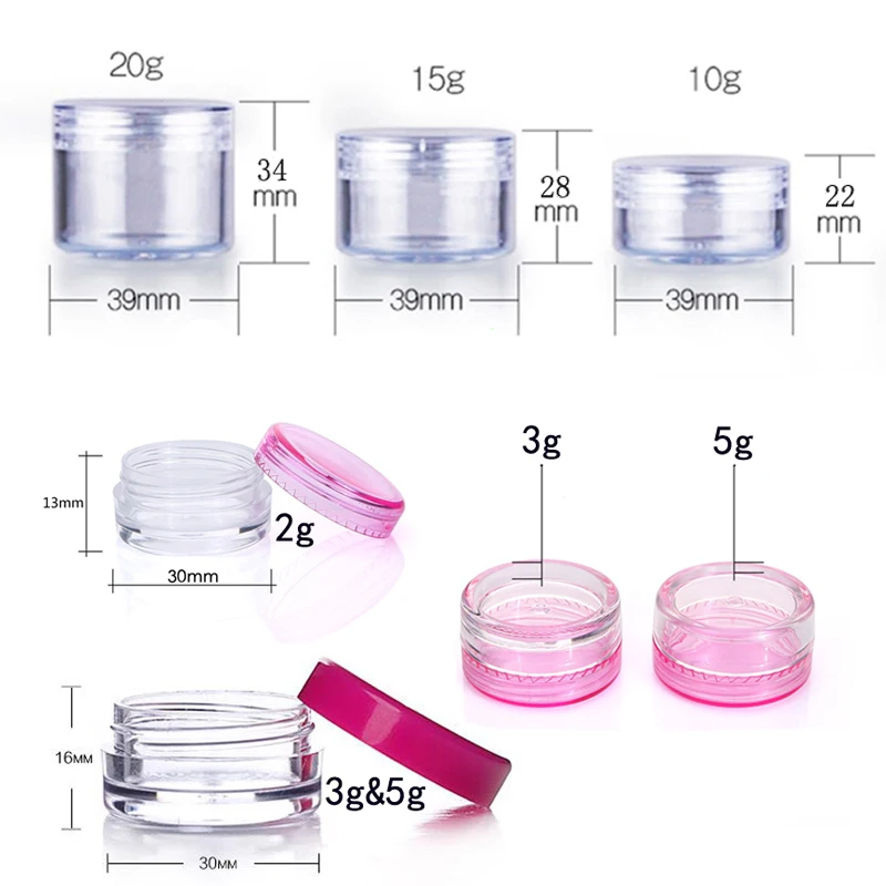 10Pcs Empty 2/3/5/10/15/20g Small Clear Plastic Cosmetic Jars w/ Lids Mini Travel Make Up Pots Container For Face Cream Lip Balm