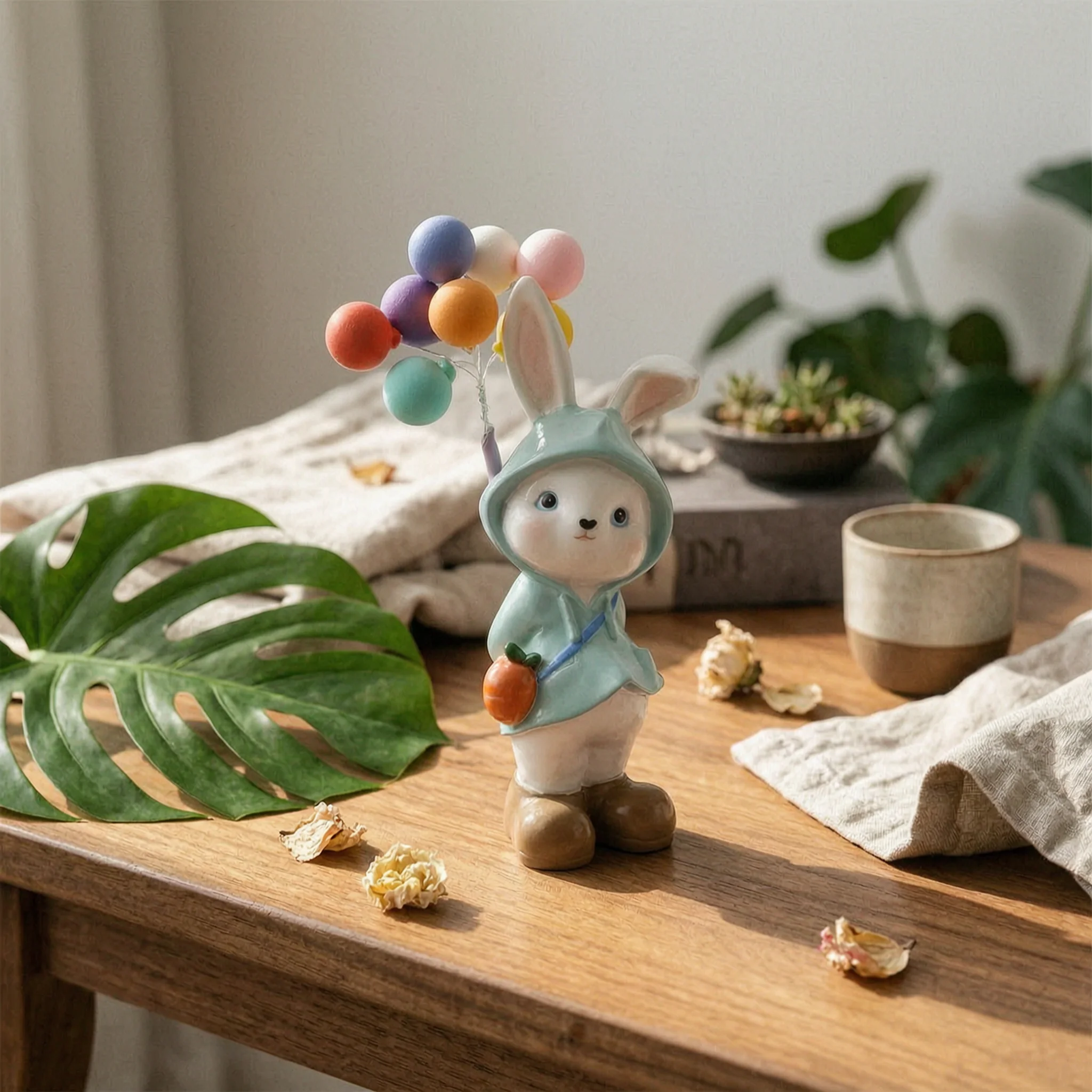 Bunny Figurine Cute Rabbit Statue Rabbit Ornament Giftable Home Decor Pastel Colors for Desktop, Living Room