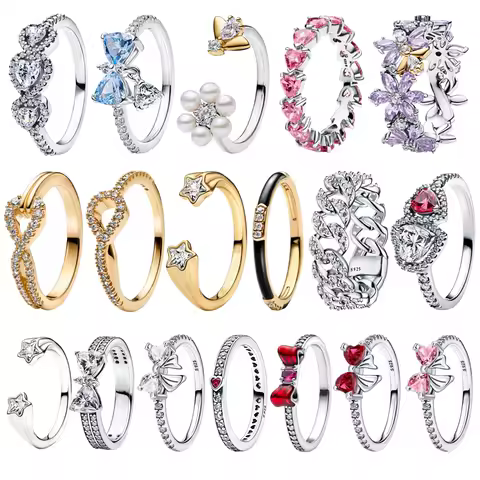 Luxury Original 925 Sterling Silver Heart-shaped Bow Flower Ring fit Women's High-end Jewelry Parties Valentine's Day Gifts