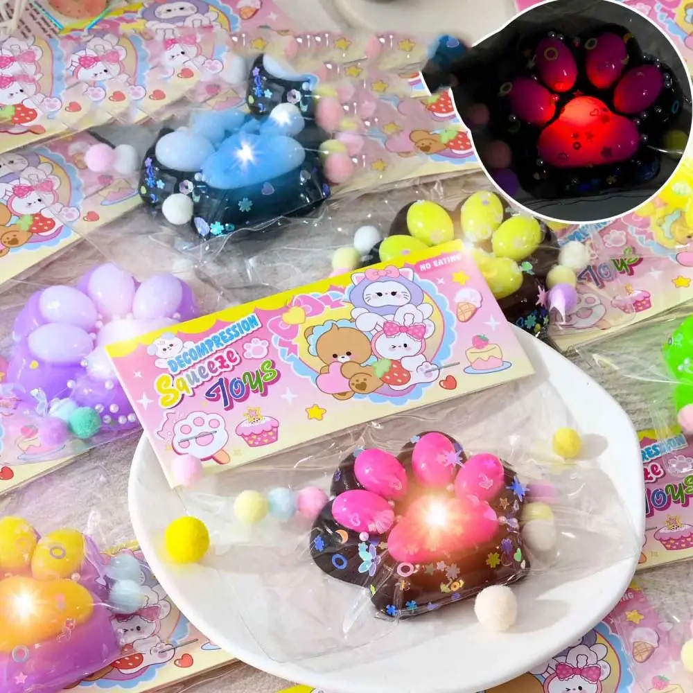 Cute Kneading Glow Cat Paw Squeeze Toy Silicone Handmade Cat Paw Fidget Toy 3D Soft Cat Paw Pinch Toy Children