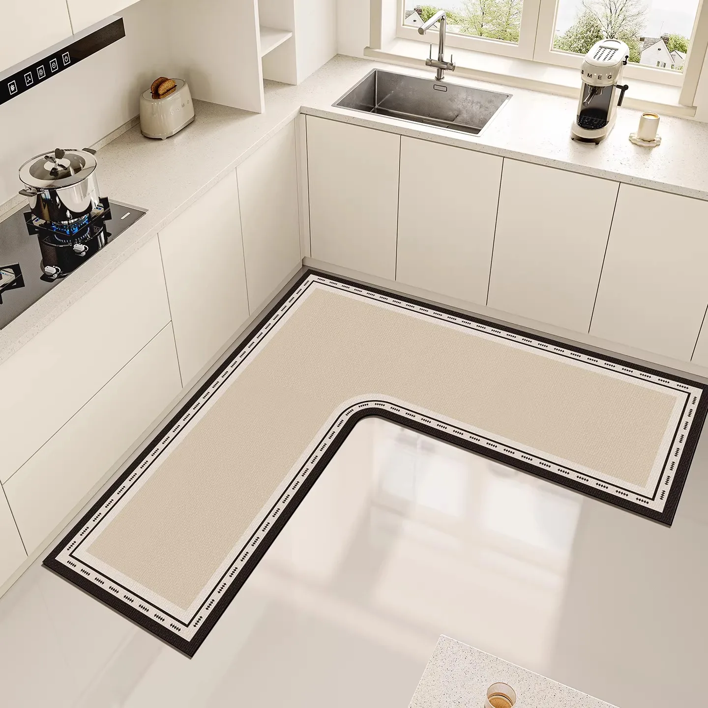 Mat for Kitchen Waterproof Floor Mats Pvc Leather Rug Non-slip Oil-proof Carpets Minimalist Style L-Shaped Home Decoration Rugs