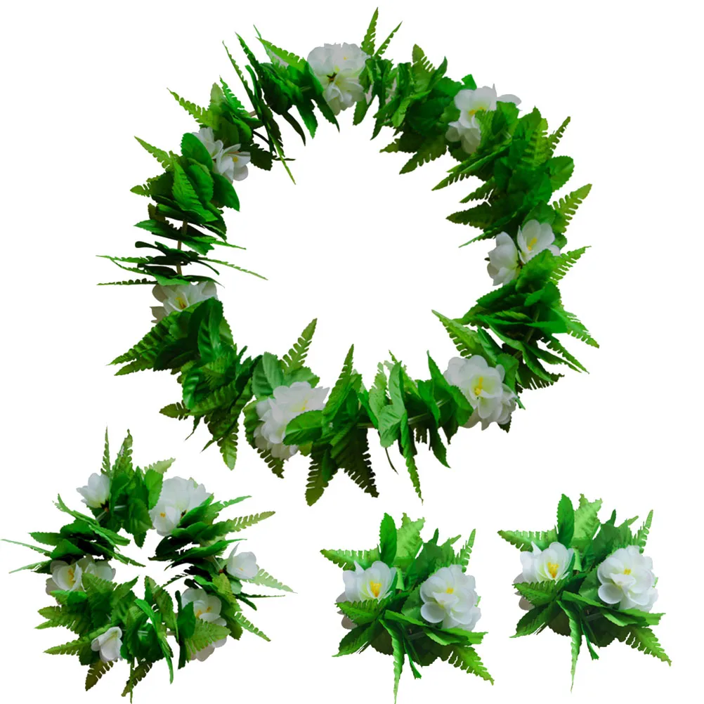 

4 Pcs Garland Set Hawaii Party Decorations Green Luau Accessories Hawaiian Flower Crown Wreath