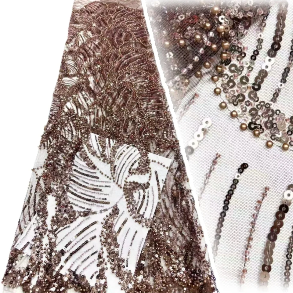

Luxury African Beaded Lace Fabric 2026 High Quality French Nigerian Mesh Sequin Lace Fabric for Party Evening Dress Sewing 2214