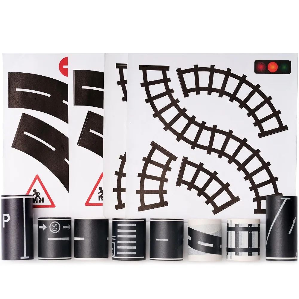 Cartoon DIY Removable Paper Tape: Road Rail Track Highway, Car Train Curve Self-Adhesive Sticker for Craft