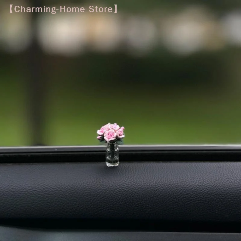 【M】Cute Car Interior Decoration Mini Rose Vase Auto Center Console Decoration Ornaments For Car Gifts Accessories