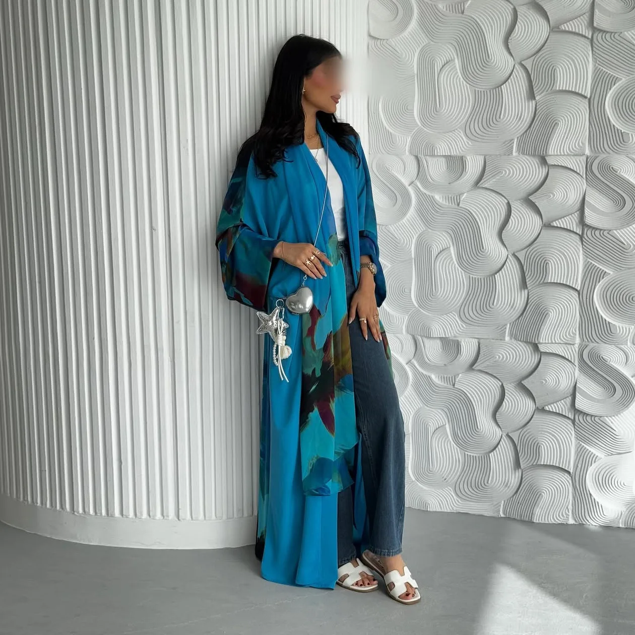 イード女性用アバヤスカーフムスリムオープンワンピースパーティージャラビヤプリントラマダンロングアバヤドレスアラブカーディガンローブモロッコカフタン