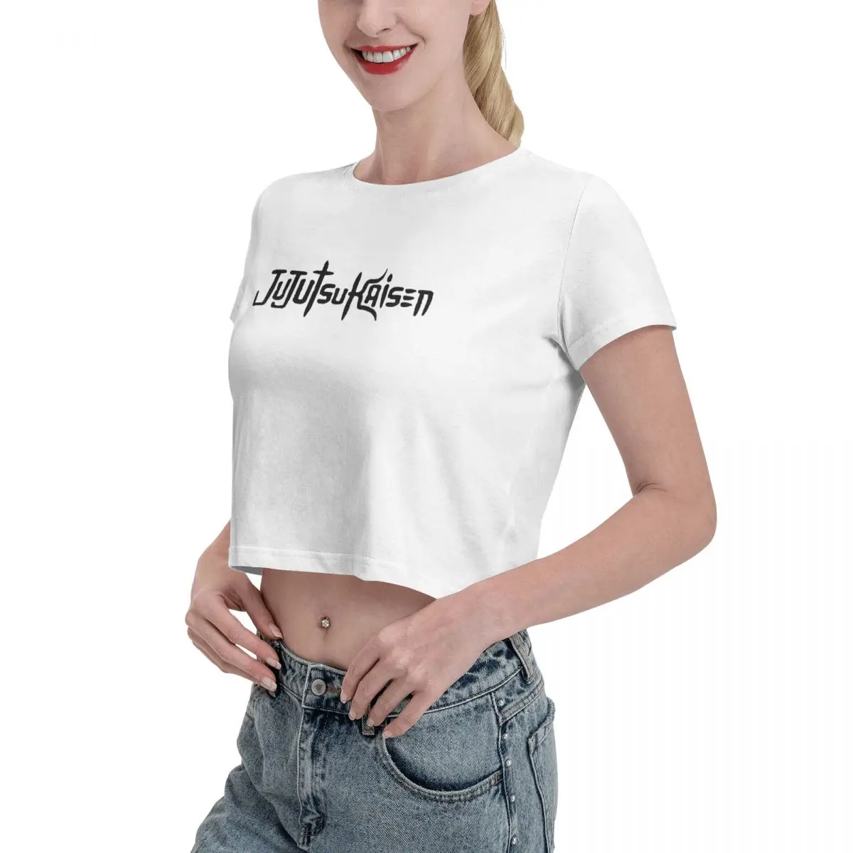 Satoru Gojo Jujutsu Kaisen Tshirt Cartoon Graphic Tees Female Crop Top,Leak navel T-shirt