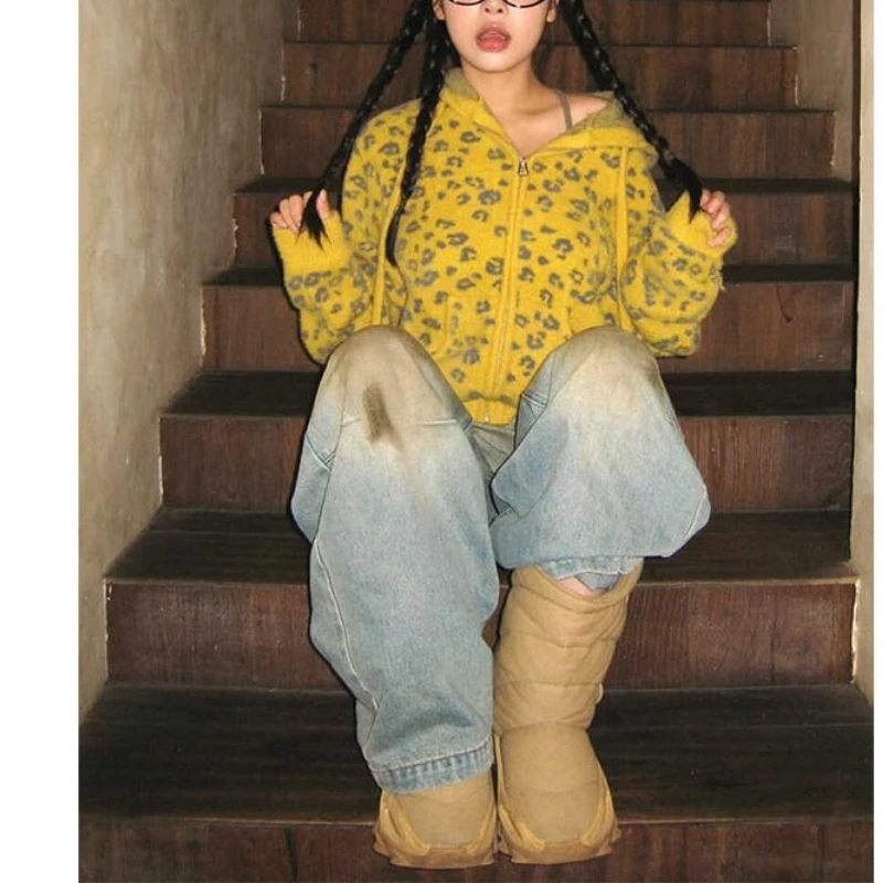 

Свитер с высоким воротом и леопардовым принтом, женский вязаный кардиган, платье, осенне-зимний новый стильный топ