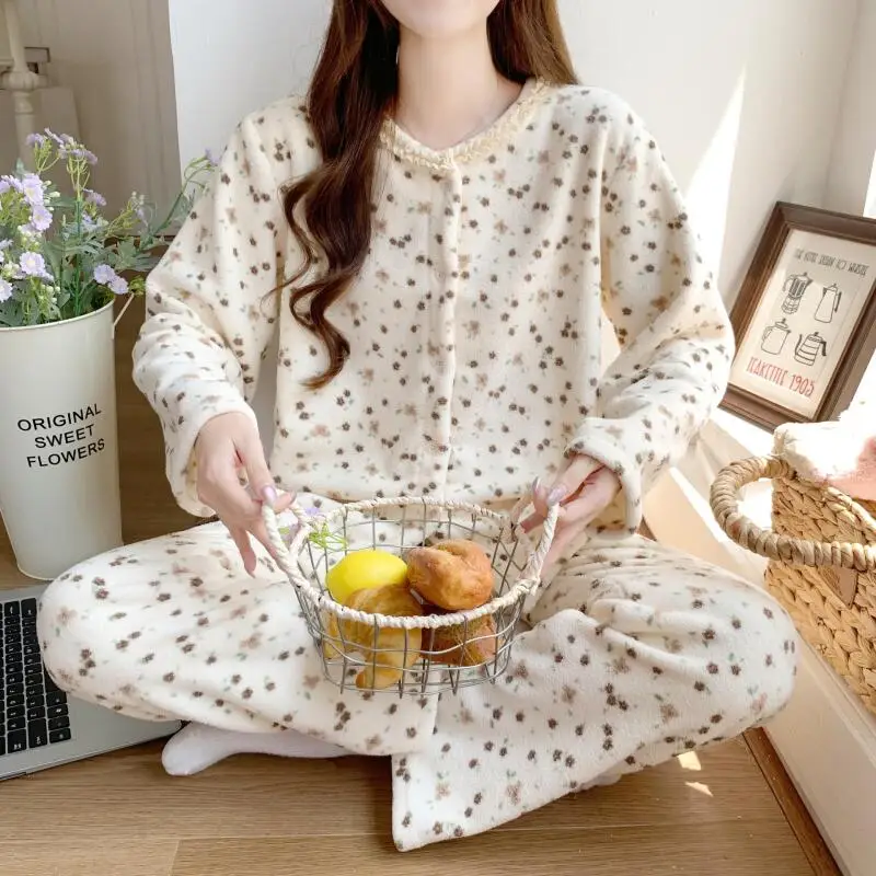 

Women's Clothing Pajamas Winter Thicken Keep Warm Leisure Comfortable Outdoors At Home Sleep Fashion Exquisite Suit Minimalist