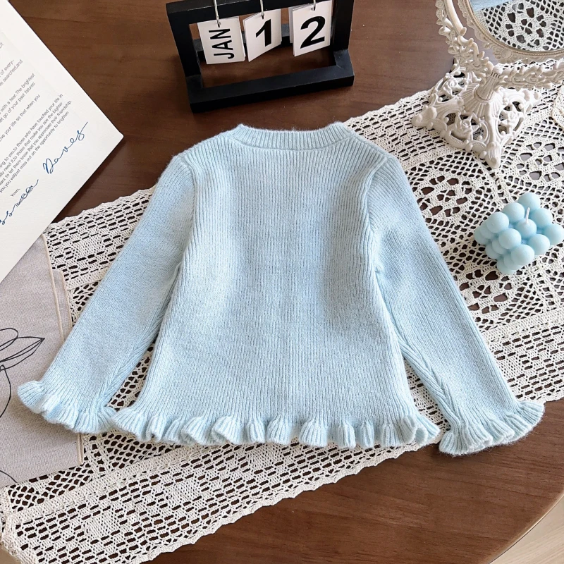 Girls Cute Baby Sweet Knit Top Spring and Fall New Girls Bow Long Sleeve Sweater  Kawaii Sweater