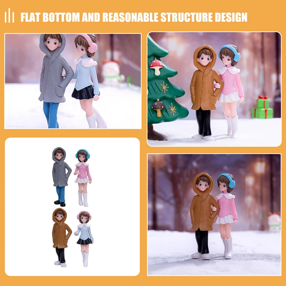 

2Pairs Couple Decoration Romantic Cartoon Statue Wedding Anniversary Valentines Gift Bonsai Miniature Lovers Ornament