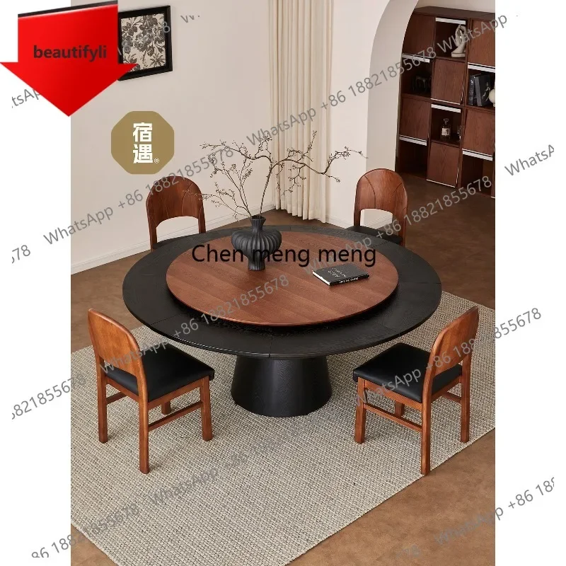 

Q181 Round table rotating telescopic deformation antique household round all solid wood dining table and chairs
