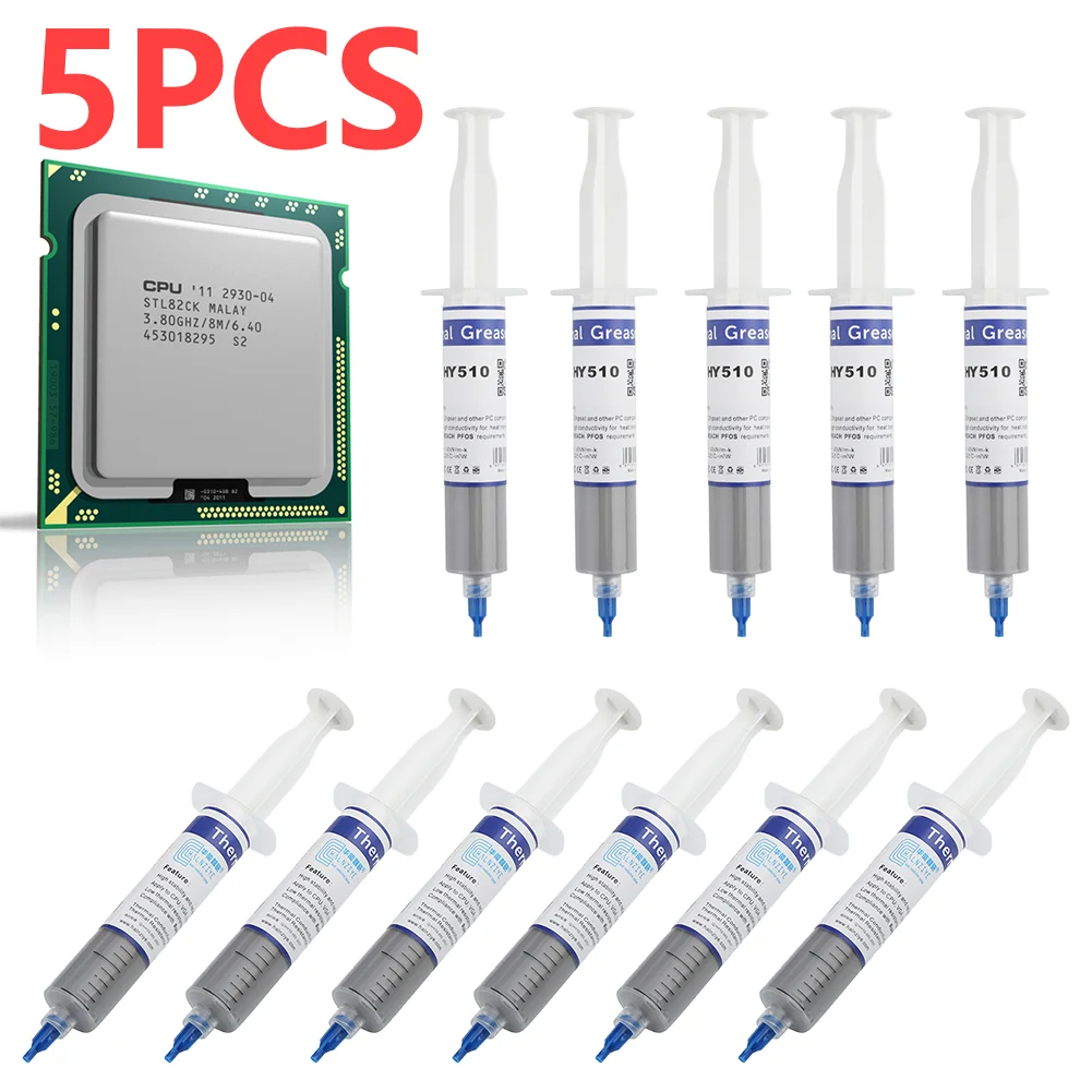 5 Buah Pasta Gemuk Silikon Konduktif Termal HY510 untuk Chipset CPU GPU Pasta Gemuk Silikon Tipe Silinder Jarum Besar Pendingin