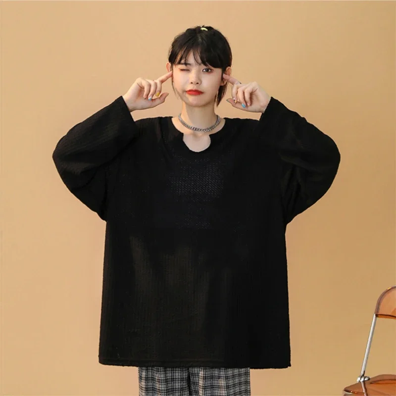 Sweat à capuche sans chapeau pour femmes, couleur unie, gaufré, manches longues, fin, printemps-automne, Chic, ample, fente latérale, assorti avec tout, Ins, mode étudiants