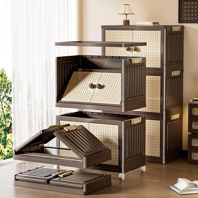 

Складной ящик для хранения, винтажный ящик для хранения шкивов с открытой дверью, одежда, постельное белье, ящик для хранения предметов первой необходимости, многослойный штабелируемый