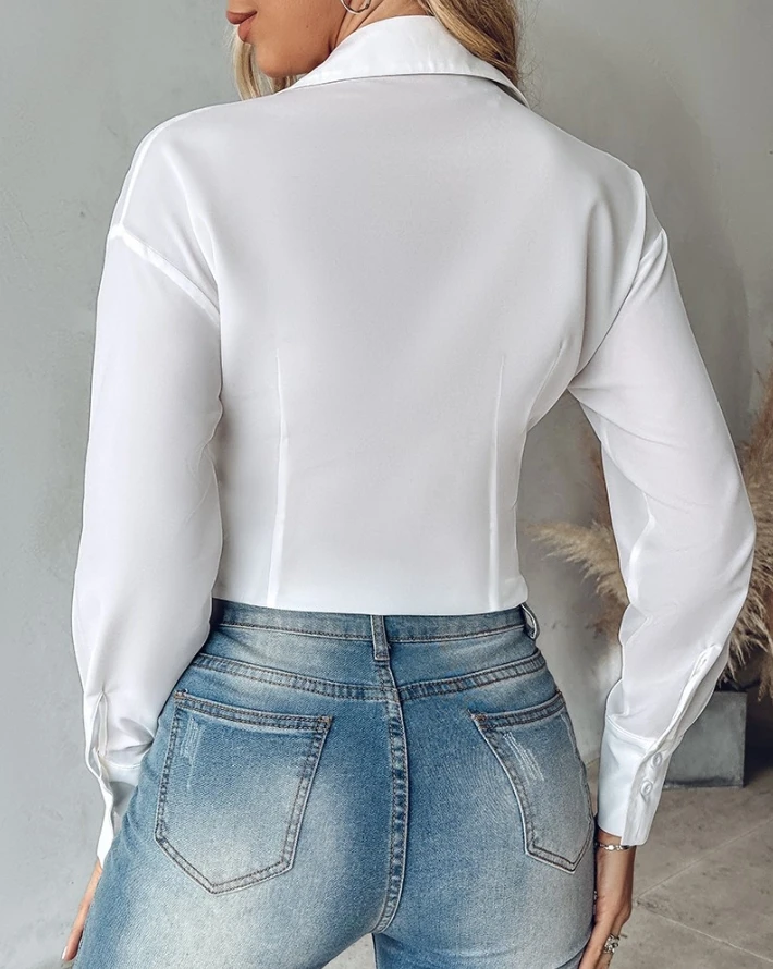 New Fashion 2024 Spring Summer Casual Lace-Up Long Sleeve Buttoned Top Sexy Blouses Shirt Elegant T-Shirt Pullover Tops