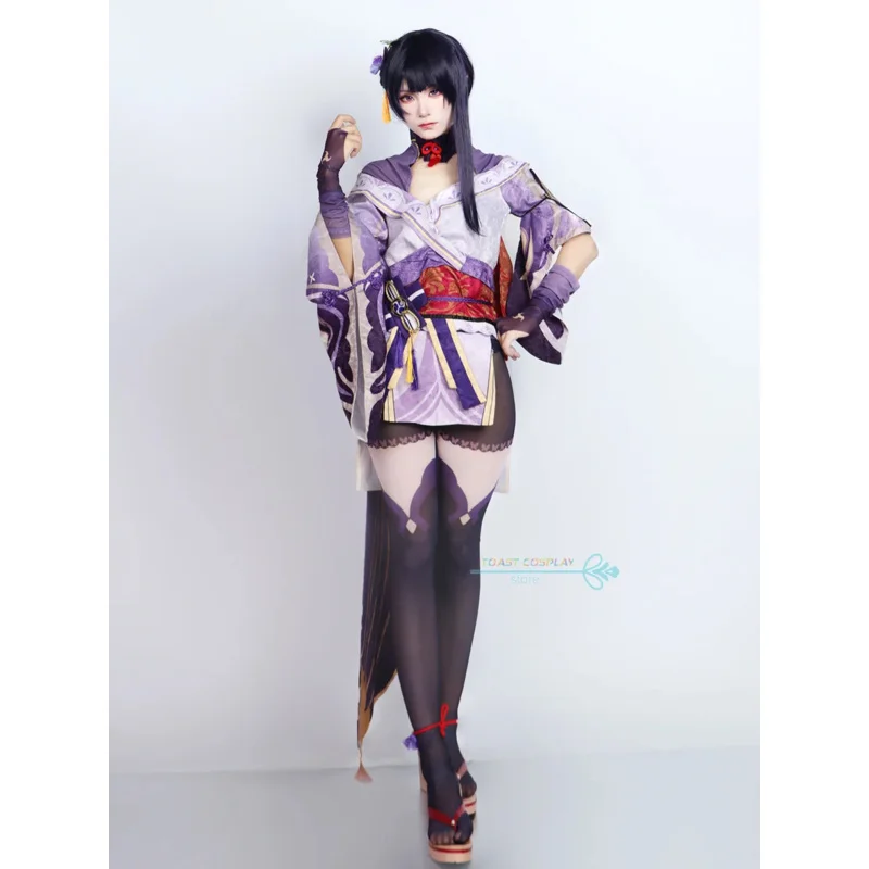 Raiden Egg Cosplay Genshinimpact Raiden Egg Cosplay Costume Sexy Suits Wig Shoes Halloween Party Women Full Set Anime Outfits