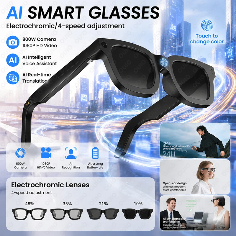 

2026 AI Smart Glasses HD Photo Video Recording AI Real-time Translation Bluetooth Call Touch Color Changing Lenses Smart Glasses