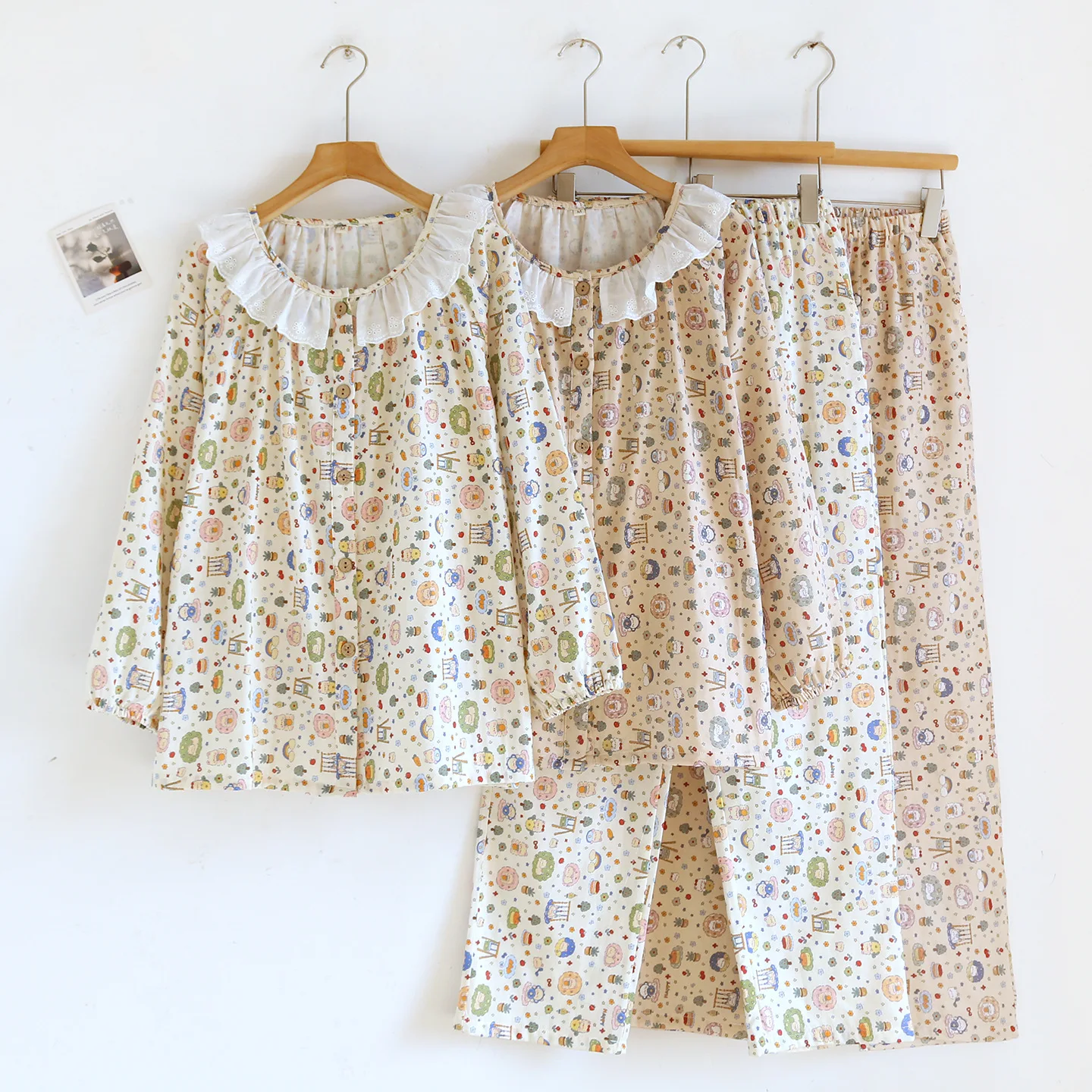 

Fashionable Printing Women's Spring and Autumn Thin Cute and Sweet Long Sleeved Cotton Princess Style Home Pajamas Pants Set