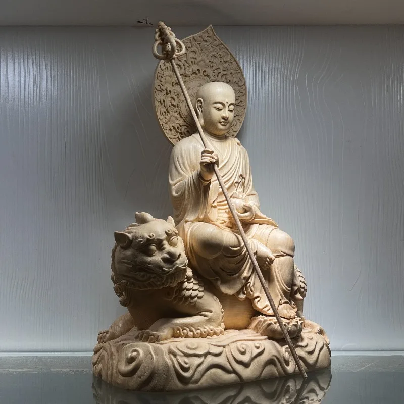 Hand-Carved Hinoki Ksitigarbha Bodhisattva Statue - 12.6