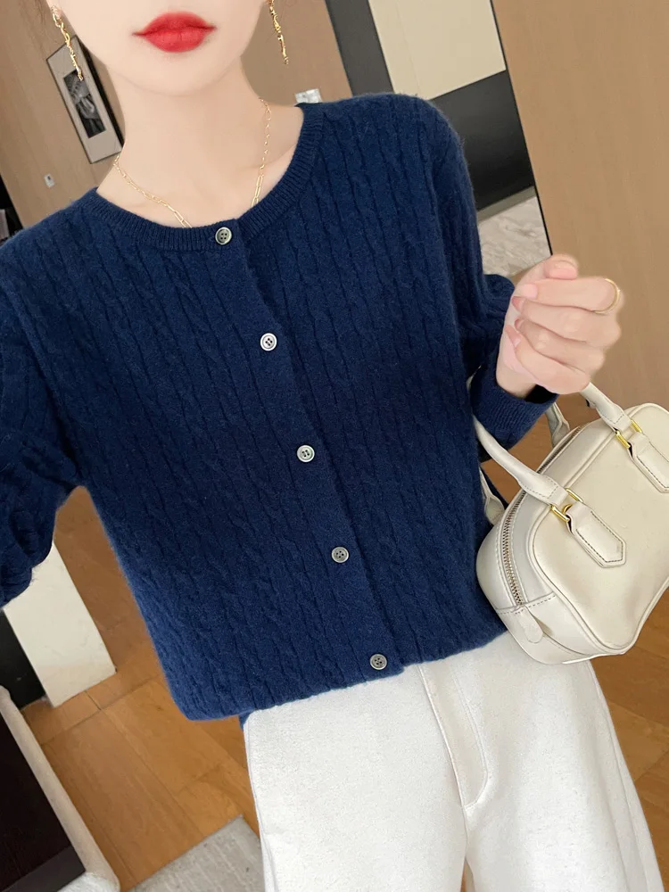 Early Autumn Boutique Knit Cardigan Round Neck Thin Casual Fashion Loose Comfortable Long Sleeve Cardigan For Women-ZD3001
