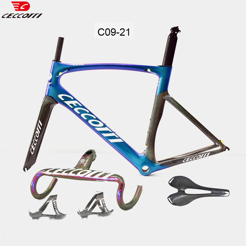 CECC0TTI Chameleon Color T1000 Carbon Road Bike Frameset with Carbon Handlebar and Carbon Saddle bottle cage Complete bike Frame