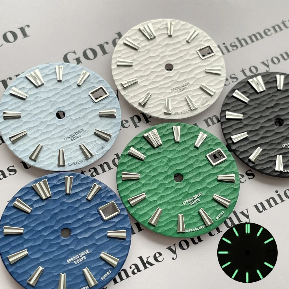 28.5mm GS logo dial green glowing gs dial NH35 wavy pattern, suitable for NH36 men's watch accessories