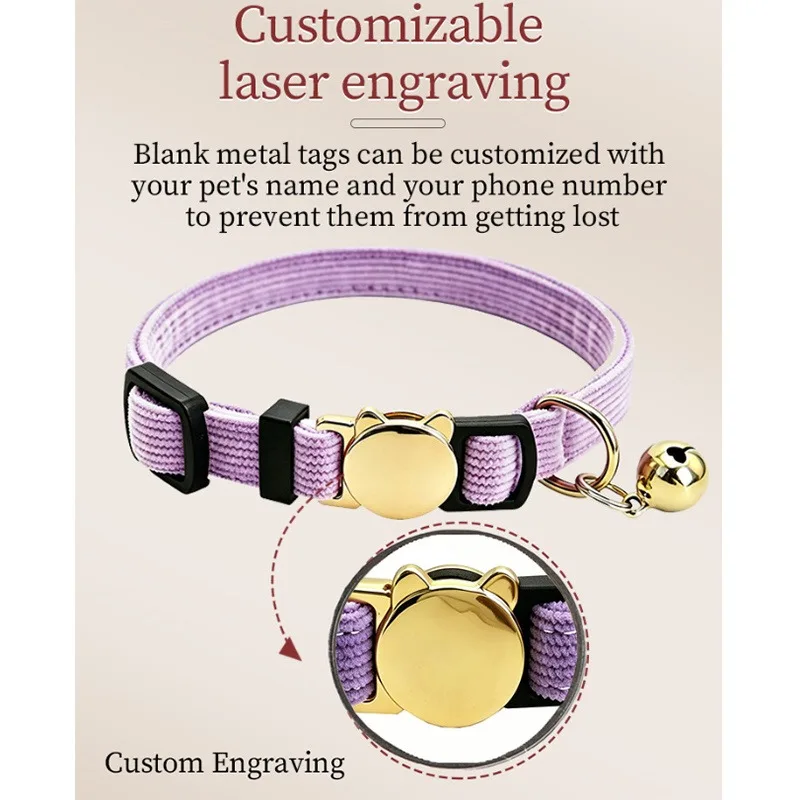 Personalisiertes Katzenhalsband mit Lasergraviertem Namensschild, Anti-Verlust-Halsband, Weiches Cord-Halsband für Kätzchen mit Sicherheits-Abreißschnalle – Detail 6