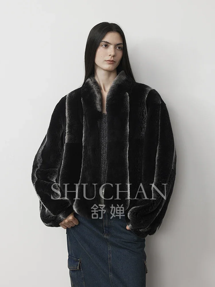 

2024 Winter Simple and Stylish Stand-up Collart Rex Rabbit Fur Jacket Women Fur Coat Women Casaco De Frio Feminino Inverno