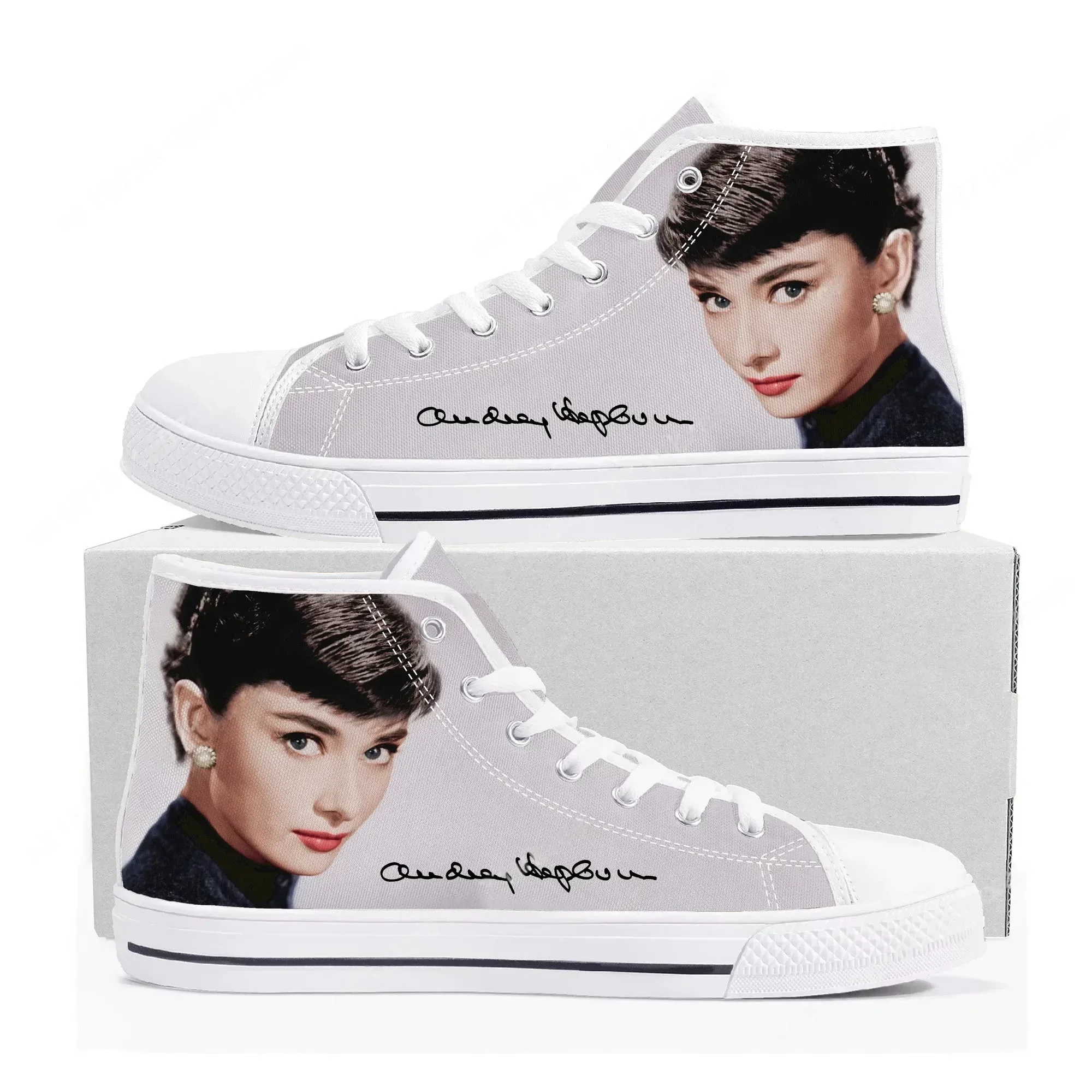 Zapatillas Altas Audrey Hepburn para Hombre, Mujer y Adolescente, Zapatillas de Lona de Alta Calidad, Calzado Casual Hecho a Medida, Personaliza tu Propio Calzado