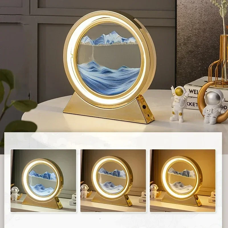 LED mobile sand painting table lamp sand night light 3D sand scene hourglass ambient bedside lamp sand painting home decoration