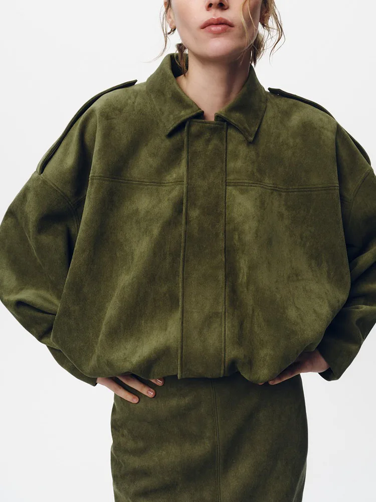 

Весна 2024, женская винтажная свободная верхняя одежда из искусственной замши-пилота, длинная застежка-молния, цветная одежда для поездок на работу