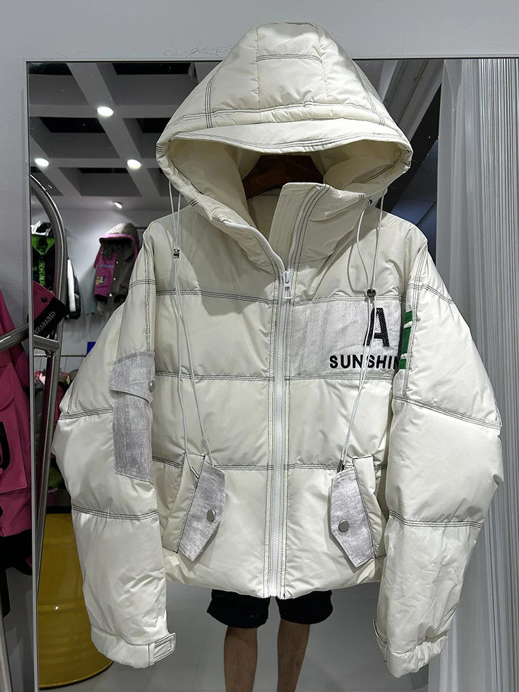 2025 New Winter Fashion Casual Short Hooded Thick Warm Snow Parkas Women's 90% White Duck Down Jacket Contrast Puffer Coat