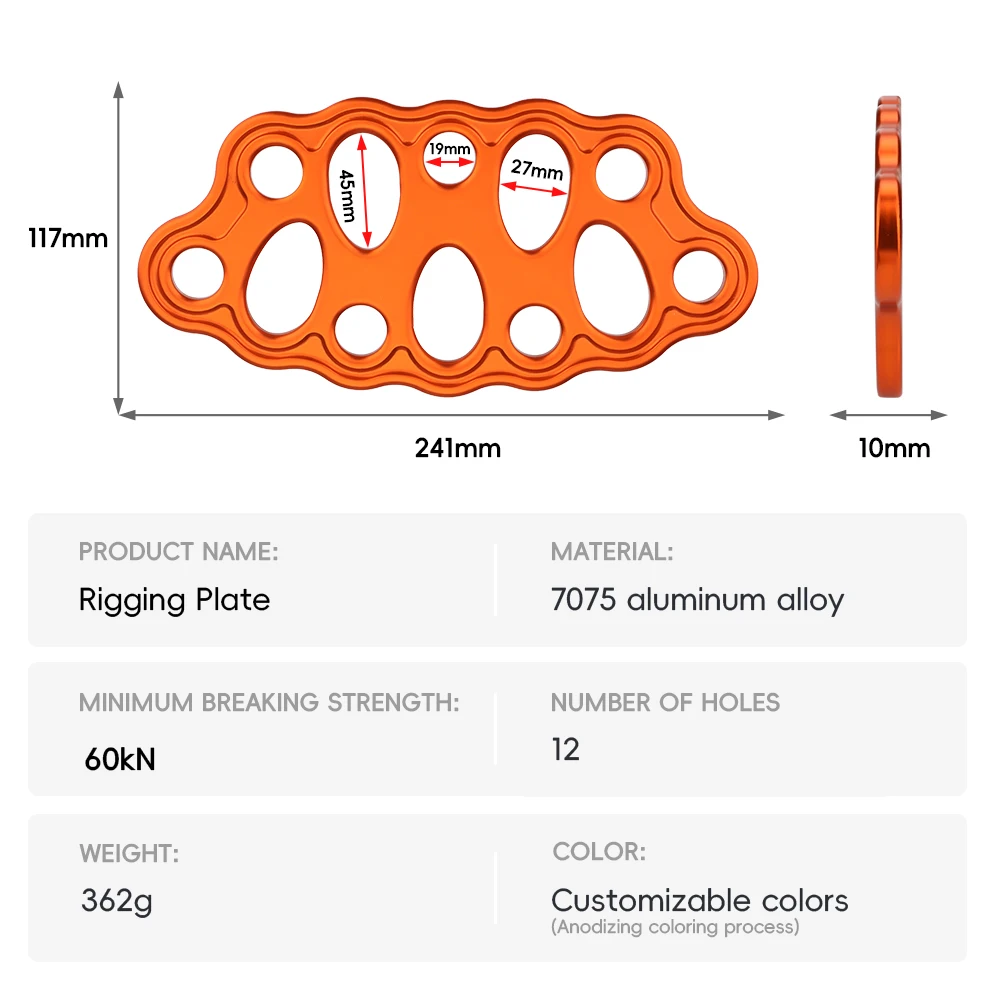 60KN Yoga Force Plate Rigging Plate Climbing Aluminum Bear Paw12 Holes Paw Rigging Plate Paw Anchor Multipliers Rope Friendly