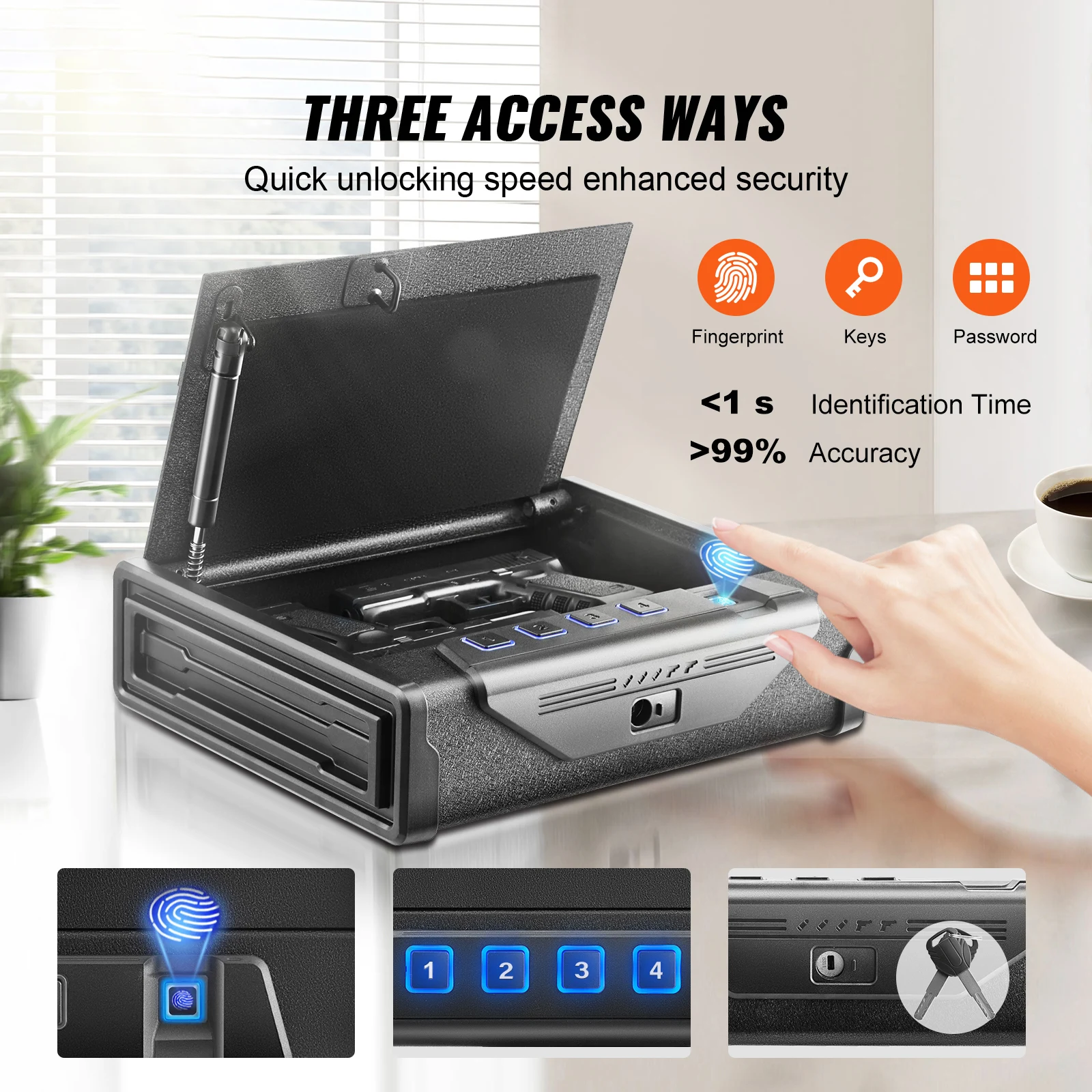 Gun Safe for Pistols, Handgun Safe for 2 Pistols for Home, Biometric Gun Safe with Three Quick Access Ways of Fingerprints, Passwords and Keys, Bedside, Nightstand, Car