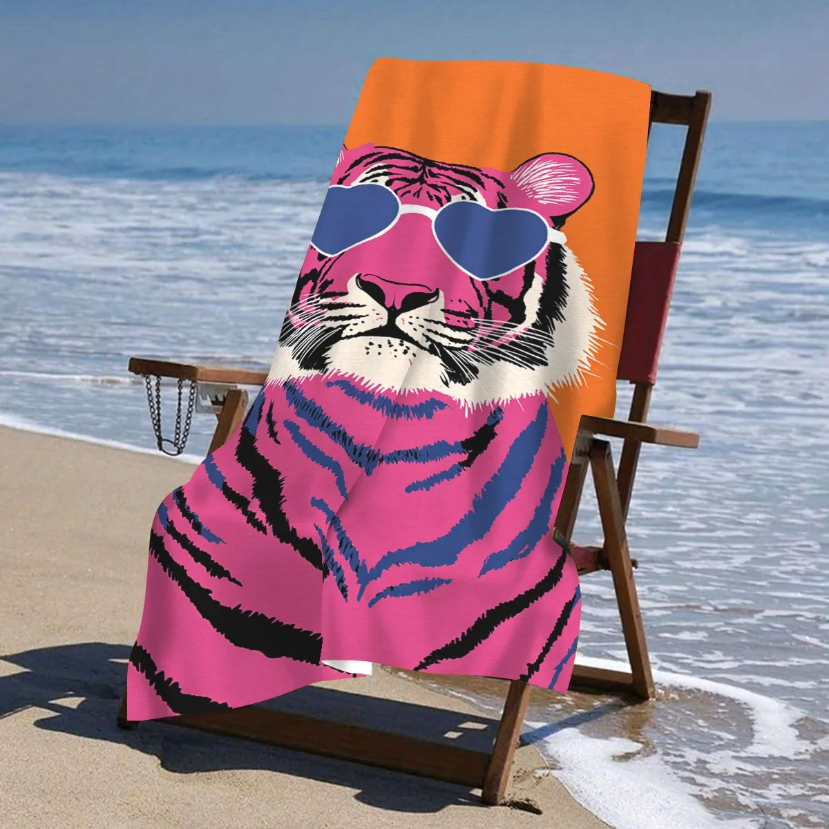 Toalla de playa con estampado 2D de gafas de sol Pink Tiger, a prueba de arena, de microfibra de secado rápido, para yoga, buceo, viajes de verano, vacaciones, baño