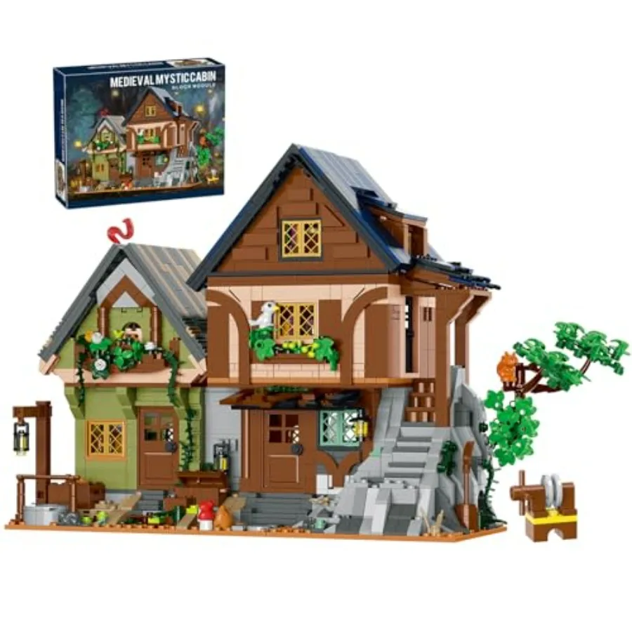 

Набор строительных блоков «Средневековый мистический домик» 2225 деталей, модульный фэнтезийный коттедж с детализированным интерьером, большая средневековая архитектура