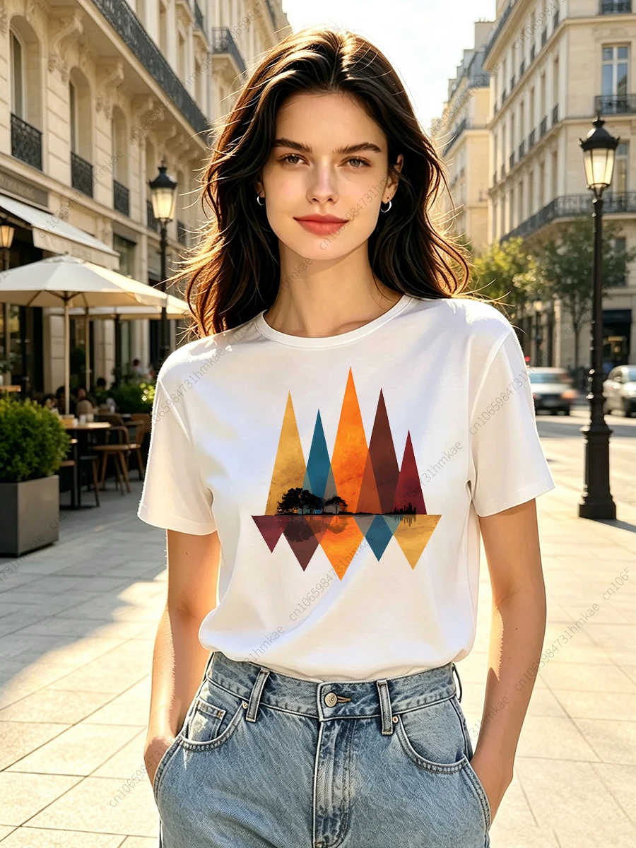 1Pcs Natural View Women Tshirts for Girls Funny Mountain Scenery Printing Short T Shirts for Woman T-shirts Lady Tops Tees