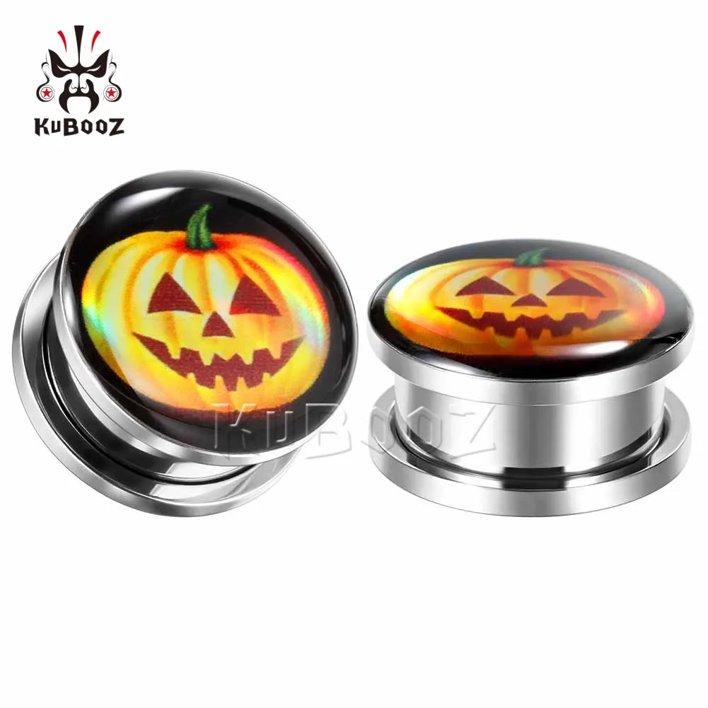 KUBOOZ Pumpkin Ear Gauges Expanders Halloween Earrings Tunnels Plugs Stainless Steel Piercing 2PCS